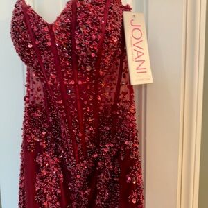 Jovani Burgundy/Wine Fully Beaded Strapless Corset Gown – Size 6
